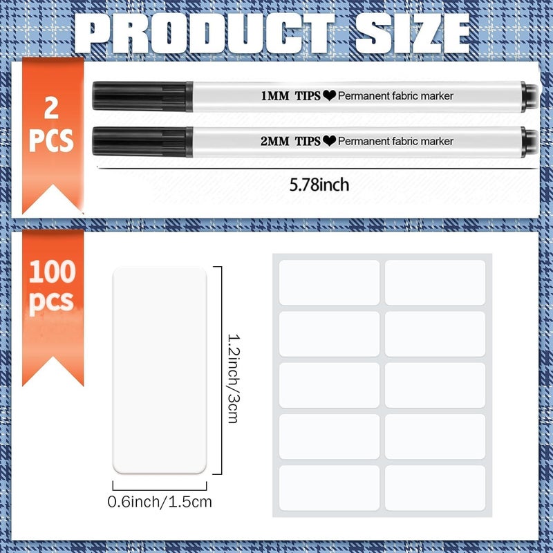 Odluzy 100 Pcs Clothing Labels, No Iron Fabric Labels Washable Name Labels, Homes with 2 Pcs Permanent Fabric Markers, Camp, School, Daycare, Laundry Shop Supplies (Rectangle, 1.2 x 0.6 In) - Image 4