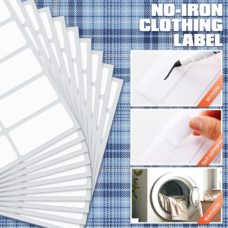 Odluzy 100 Pcs Clothing Labels, No Iron Fabric Labels Washable Name Labels, Homes with 2 Pcs Permanent Fabric Markers, Camp, School, Daycare, Laundry Shop Supplies (Rectangle, 1.2 x 0.6 In) - Image 2
