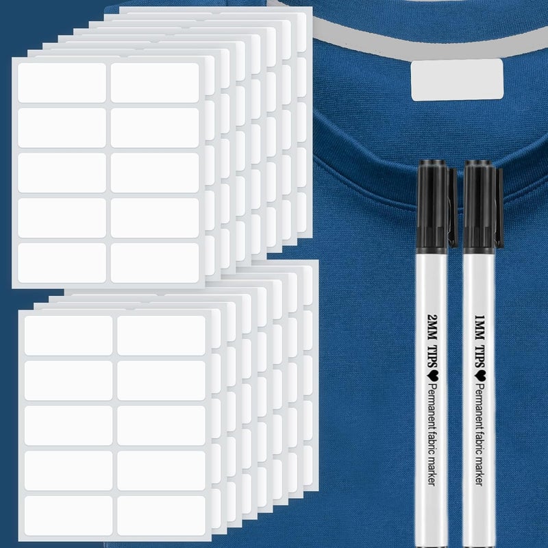 Odluzy 100 Pcs Clothing Labels, No Iron Fabric Labels Washable Name Labels, Homes with 2 Pcs Permanent Fabric Markers, Camp, School, Daycare, Laundry Shop Supplies (Rectangle, 1.2 x 0.6 In) - Image 1