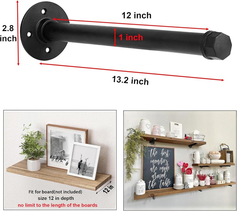 YCCO Industrial Pipe Shelf Brackets 10 PCS Wall Mount DIY Shelving Brackets 12 in Shelf Bracket Kitchen Floating Pipe, Included Accessories - Image 3