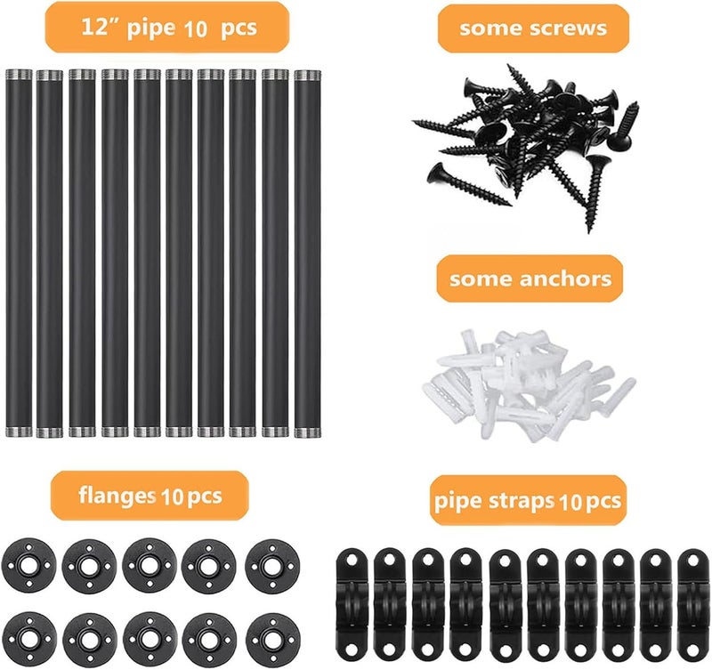 YCCO Industrial Pipe Shelf Brackets 10 PCS Wall Mount DIY Shelving Brackets 12 in Shelf Bracket Kitchen Floating Pipe, Included Accessories - Image 5