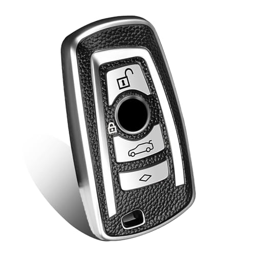 x xotic tech غطاء مفتاح Xotic Tech فضي من TPU بنسيج جلد حبيبي متوافق مع BMW 1 2 3 4 5 6 7 سلسلة X3 X4 M2 M3 M4 M5 M6 F12 F20 F21 F22 F25 F30 F31 GT3 Z4 مفتاح ذكي بدون مفتاح 4 أزرار - Image 1