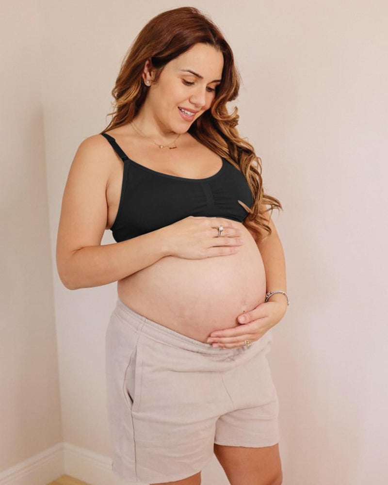 Stelle Nursing Bras Maternity Bra for Breastfeeding Pregnancy Wireless Bralette with Pads, Extenders (Black+Beige,S) - Image 2