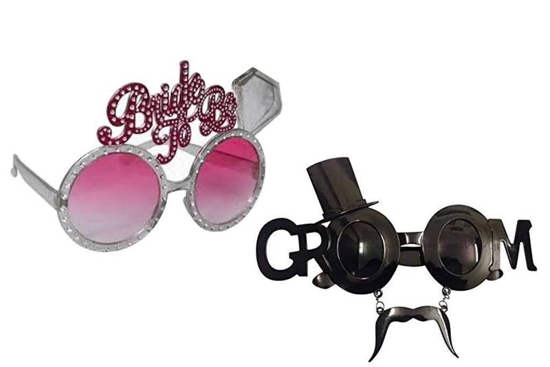 Atpata Funky Bride & Groom Wedding Goggles Combo (Pack of 2 Goggles) for The Groom to be & Bride to be - Perfect for The Soon-to-be Mr. and Mrs. Happy Couple - Image 1