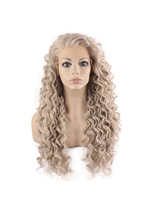 MX angel Mxangel Long Heat Resistant Synthetic Hair Celebrity Silver Gray Stylish Curly Lace Front Wig 