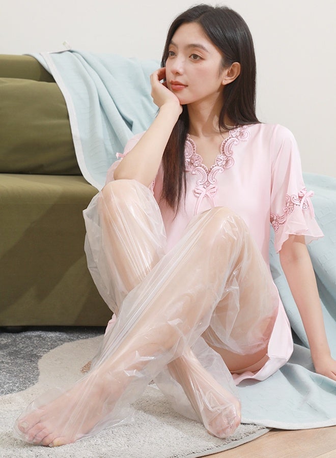 HOOPZOZA هووبزوزا 10 قطع أغطية أرجل بلاستيكية قابلة للاستخدام مرة واحدة غطاء أرجل مقاوم للماء قناع أرجل طويل قفازات ترطيب الأرجل 73 سم أقنعة أرجل للاستخدام في السبا والعناية بالبشرة اليومية في المنزل وصالونات التجميل - Image 2