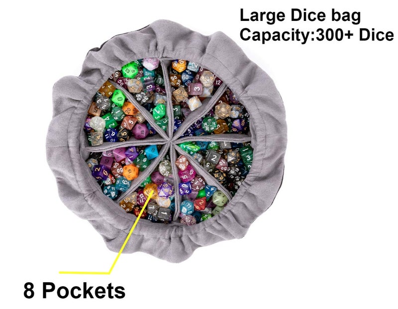 TOYFUL Large DND Dice Drawstring Bags with Pockets Black Storage Bag for RPG MTG Game Dices Capacity Over 300 Dice - Image 2