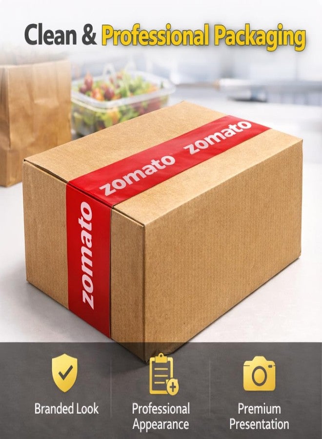 PackSmith Zomato food packaging tape | Very strong adhesive tape | Suitable for e-commerce | Packaging material for small food business | (24 mm/1 inch X 65meter) (Pack of 12) - Image 2