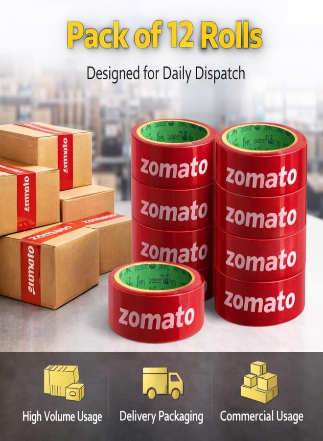 PackSmith Zomato food packaging tape | Very strong adhesive tape | Suitable for e-commerce | Packaging material for small food business | (24 mm/1 inch X 65meter) (Pack of 12) - Image 3