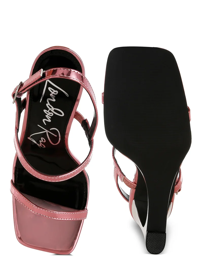London Rag Metallic Fantasy Wedge Heel Sandals in Pink
