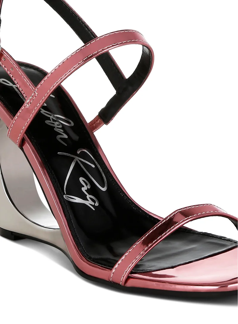 London Rag Metallic Fantasy Wedge Heel Sandals in Pink