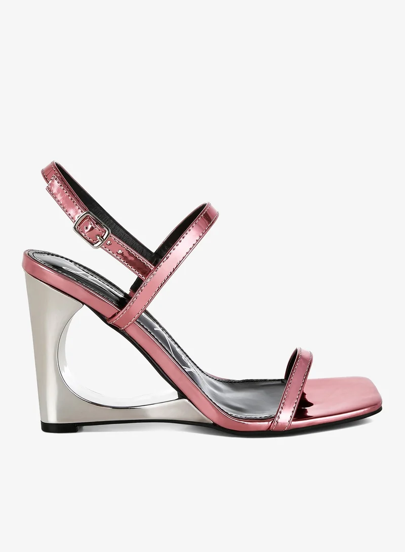 Metallic Fantasy Wedge Heel Sandals in Pink