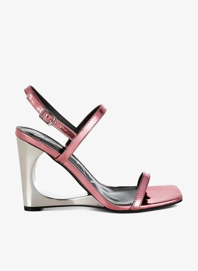Metallic Fantasy Wedge Heel Sandals in Pink