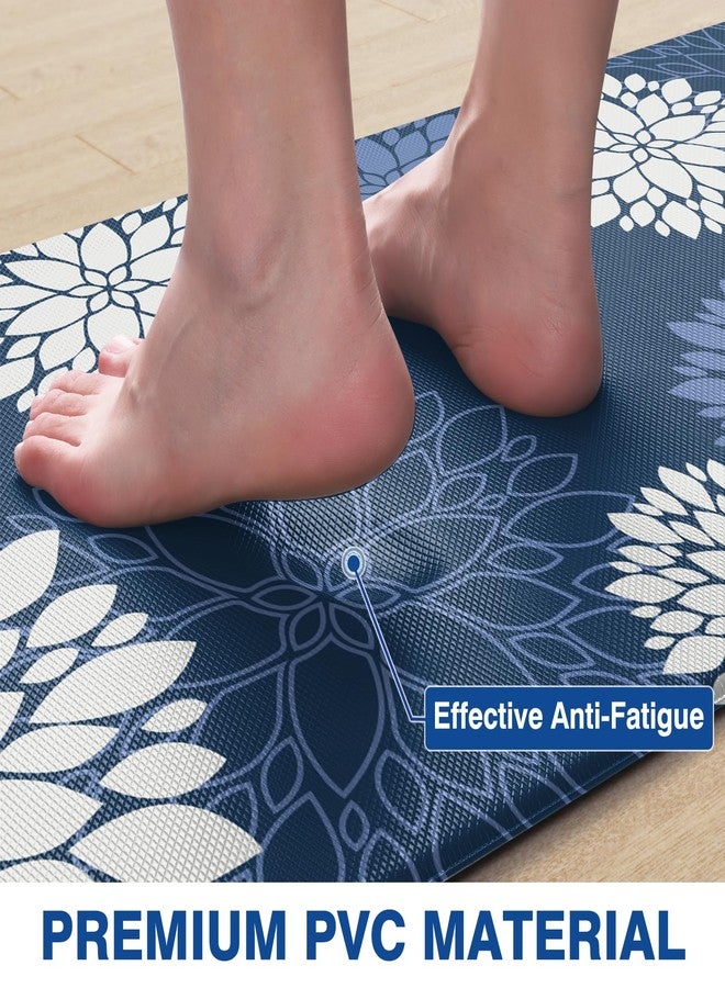 Softercharm Kitchen Mats, 2PCS Non-Slip Cushioned Rugs, Anti-Fatigue Waterproof Floor Rug, Washable Standing Desk Mat, Home Laundry Office Apartment Decor and Accessories (17.3" ×70" +17.3" ×30"-Blue) - Image 4