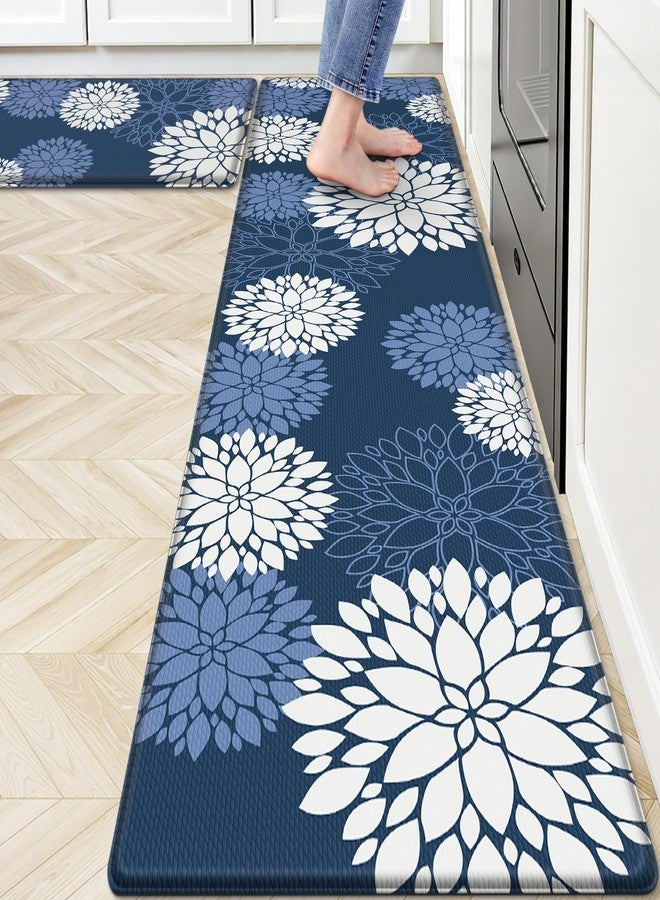 Softercharm Kitchen Mats, 2PCS Non-Slip Cushioned Rugs, Anti-Fatigue Waterproof Floor Rug, Washable Standing Desk Mat, Home Laundry Office Apartment Decor and Accessories (17.3" ×70" +17.3" ×30"-Blue) - Image 1