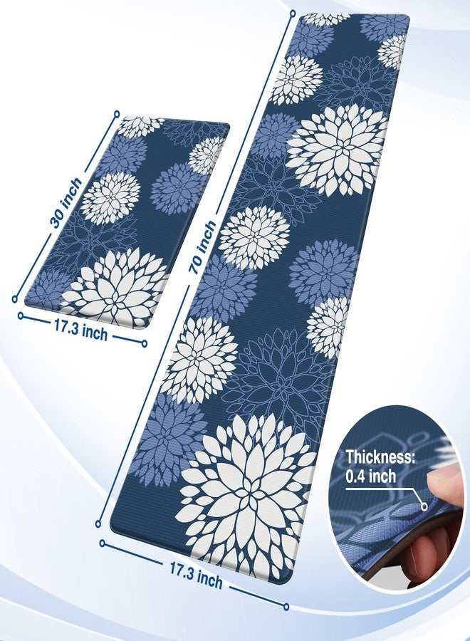 Softercharm Kitchen Mats, 2PCS Non-Slip Cushioned Rugs, Anti-Fatigue Waterproof Floor Rug, Washable Standing Desk Mat, Home Laundry Office Apartment Decor and Accessories (17.3" ×70" +17.3" ×30"-Blue) - Image 2