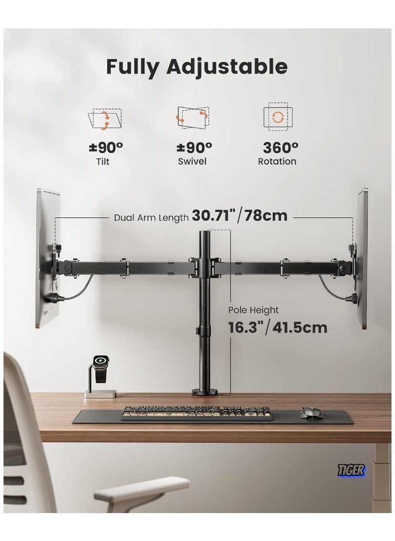 JAJEEK Dual Monitor Stand for 13 to 32 Inch Screens – Adjustable Monitor Arm Mount with Ergonomic Viewing Angle, Tilt ±45°, Swivel 180°, Rotate 360°, VESA 75/100mm  - Image 2