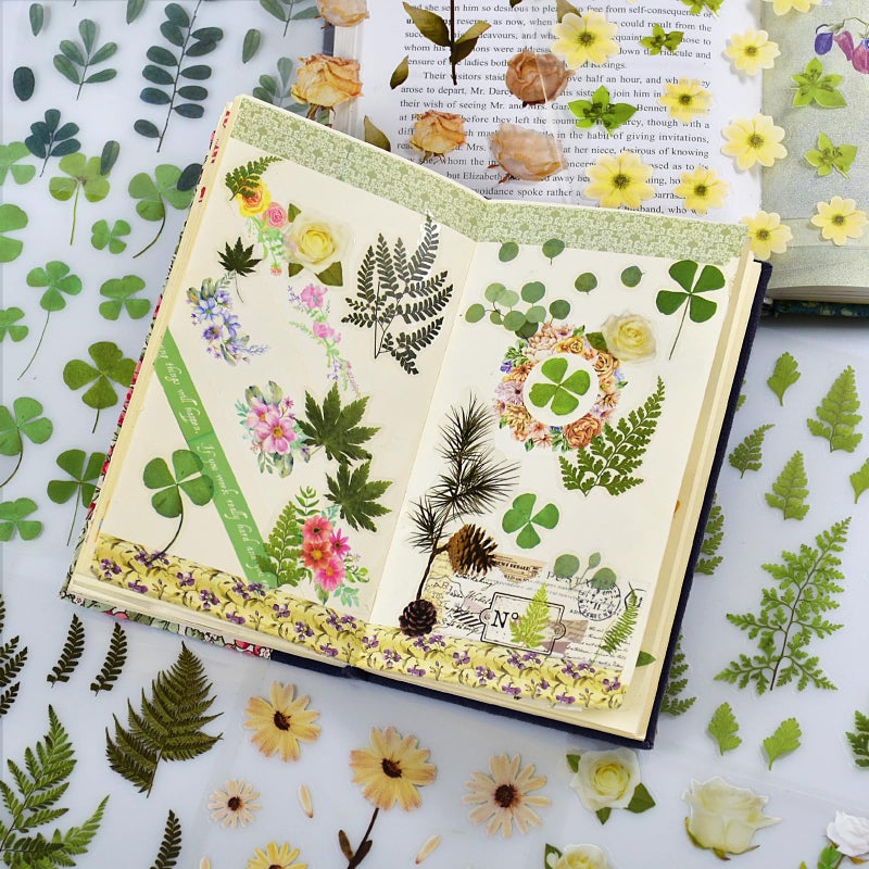 DAPUTOU 400Pcs Plants Floral Scrapbook Stickers Kit Vintage Fern Flowers Green Transparent Waterproof Stickers Book For Scrapbooking Supplies Aesthetic Junk Journal Journaling Craft 20-Page - Image 3
