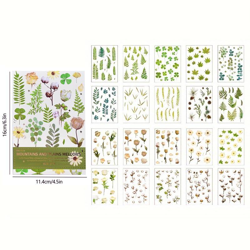 DAPUTOU 400Pcs Plants Floral Scrapbook Stickers Kit Vintage Fern Flowers Green Transparent Waterproof Stickers Book For Scrapbooking Supplies Aesthetic Junk Journal Journaling Craft 20-Page - Image 5