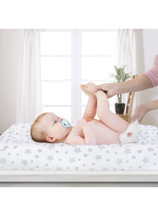 Biloban Waterproof Changing Pad Cover 2 Pack, 100% Cotton Change Table Cover Sheets, Ultra Soft, Unisex White Grey Star Print - Image 4