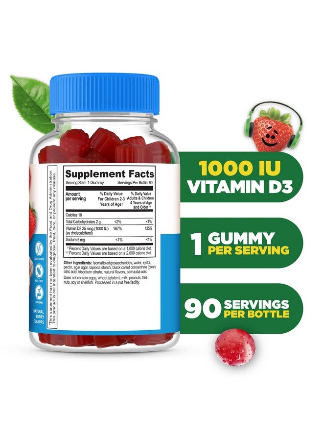 Lifeable Sugar Free Vitamin D for Kids 1000 IU - Great Tasting Natural Flavor Gummy Supplement - Gluten Free Vegetarian Chewable - for Strong and Healthy Bones, for Children, Teen, Toddler, 90 Gummies - Image 2