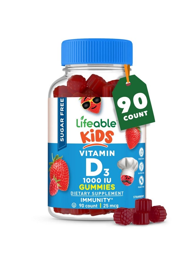 Lifeable Sugar Free Vitamin D for Kids 1000 IU - Great Tasting Natural Flavor Gummy Supplement - Gluten Free Vegetarian Chewable - for Strong and Healthy Bones, for Children, Teen, Toddler, 90 Gummies - Image 1