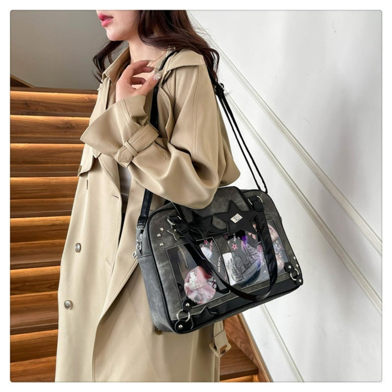 BlingKicks Ita Bag Cute Bag Kawaii Star Large Capacity Crossbody Bag for Women Lightweight and Stylish (Dark Brown) - Image 3