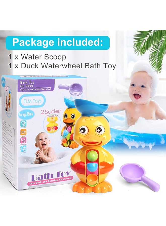 KASTWAVE Bath Toys For Kids Duck Bathtub Toys With Rotatable Waterwheel&Eyes Bathroom Strong Suckers Water Scoop Fun Bath Toys For Toddlers Boys Girls 1 4 Years - Image 5