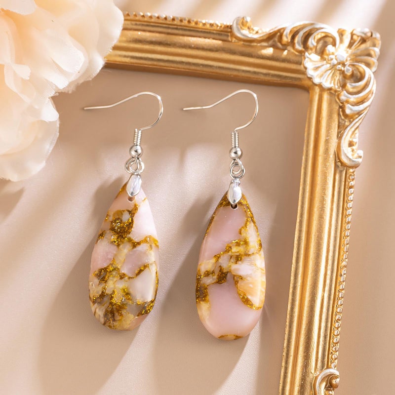 HAISWET Pink Stone Drop Earrings for Women Teardrop Dangle Drop Earrings - Image 3