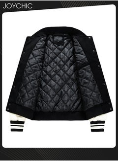 Joychic Classic Men Spring Autumn and Winter Baseball Uniform Woolen Pu Sleeve Casual Jacket Warm Outwear for Men Youth Teenager Black+White  - Image 5