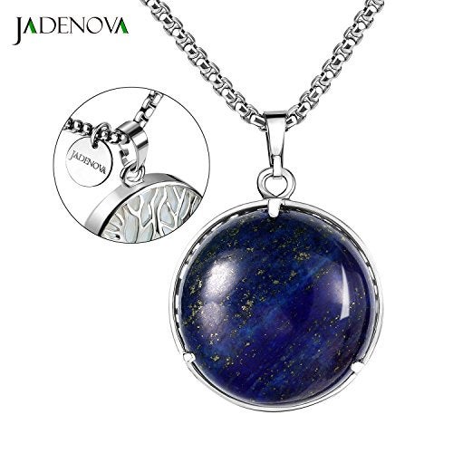 JADENOVA Family Tree Necklace Tree of Life Synthetic Lapis Lazuli Gemstone Crystal Pendant Necklace 24 Inches Stainless Steel Chain - Image 3