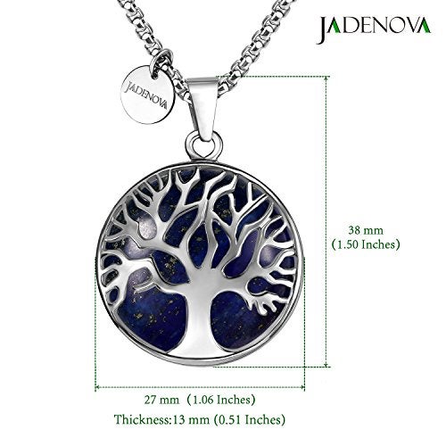 JADENOVA Family Tree Necklace Tree of Life Synthetic Lapis Lazuli Gemstone Crystal Pendant Necklace 24 Inches Stainless Steel Chain - Image 4