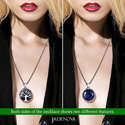JADENOVA Family Tree Necklace Tree of Life Synthetic Lapis Lazuli Gemstone Crystal Pendant Necklace 24 Inches Stainless Steel Chain - Image 5