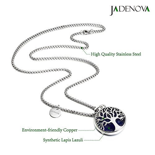 JADENOVA Family Tree Necklace Tree of Life Synthetic Lapis Lazuli Gemstone Crystal Pendant Necklace 24 Inches Stainless Steel Chain - Image 2