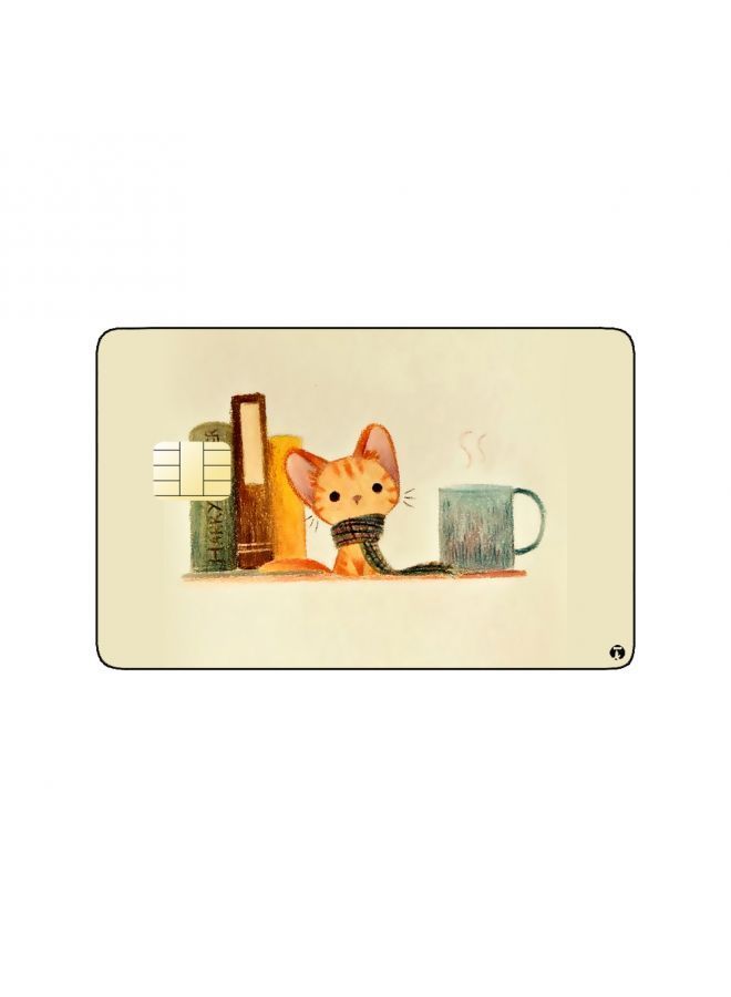 RKN PRINTED BANK CARD STICKER Adrable Cat Drawing With Scarf And Books - Image 2