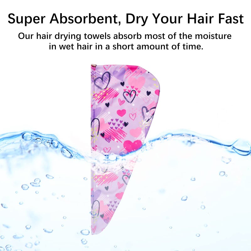 RETON 4 Pack Microfiber Hair Drying Towel, Hair Towel Wrap for Kids Girls Women, Super Absorbent Hair Turbans for Wet Hair, Fast Drying Hair Wrap with Buttons for Curly Long Thick Hair - Image 4