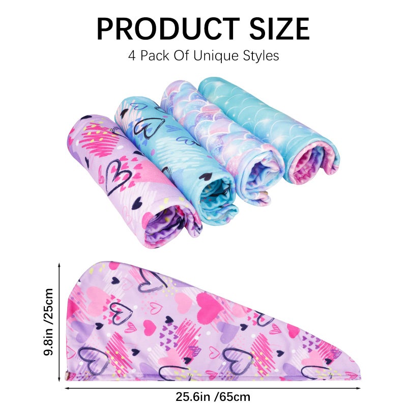 RETON 4 Pack Microfiber Hair Drying Towel, Hair Towel Wrap for Kids Girls Women, Super Absorbent Hair Turbans for Wet Hair, Fast Drying Hair Wrap with Buttons for Curly Long Thick Hair - Image 2