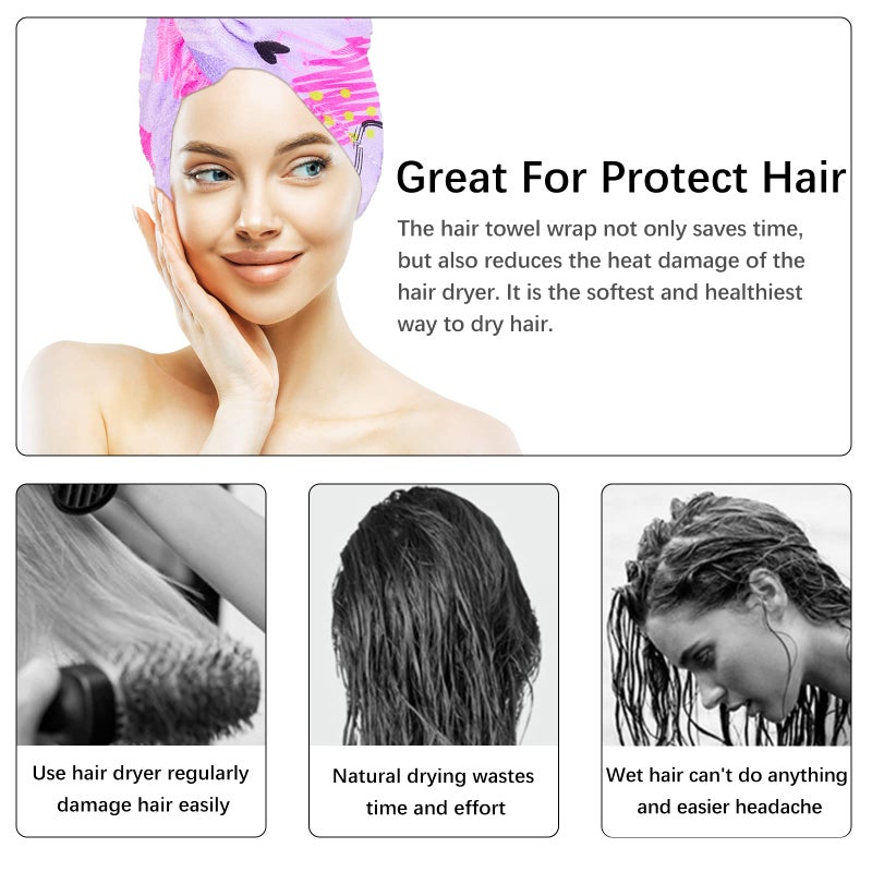 RETON 4 Pack Microfiber Hair Drying Towel, Hair Towel Wrap for Kids Girls Women, Super Absorbent Hair Turbans for Wet Hair, Fast Drying Hair Wrap with Buttons for Curly Long Thick Hair - Image 5