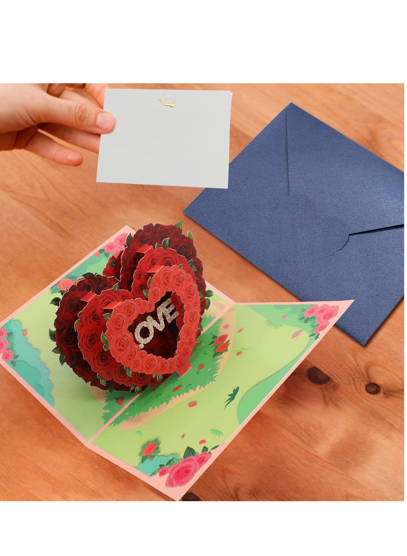 Rose Heart Pop Up Card Greeting Cards Handmade 3D Paper Popup for Gifts Mother's Birthday Wedding Anniversary Cover with Note and Envelope - Image 3