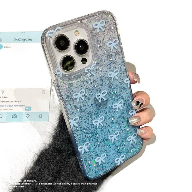Drop Protection iPhone 16 Scratch Resistant for 16 Plus 16 Pro 16 Pro Max with Bow Design and Resin Finish in Blue - Image 2