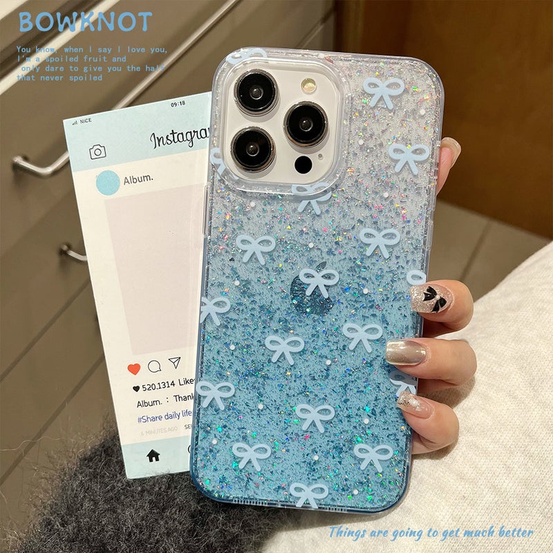 Drop Protection iPhone 16 Scratch Resistant for 16 Plus 16 Pro 16 Pro Max with Bow Design and Resin Finish in Blue - Image 1