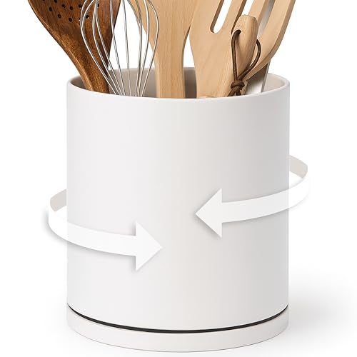 D'vine Dev 360° Rotating Utensil Holder – 7.2" Kitchen Utensil Crock for Countertop, Modern Cooking Tool Organizer for Kitchen Storage & Décor, Oatmeal, 72-X-D-2 - Image 1