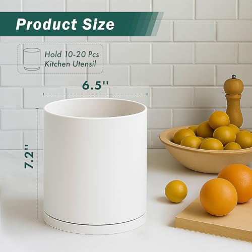 D'vine Dev 360° Rotating Utensil Holder – 7.2" Kitchen Utensil Crock for Countertop, Modern Cooking Tool Organizer for Kitchen Storage & Décor, Oatmeal, 72-X-D-2 - Image 2