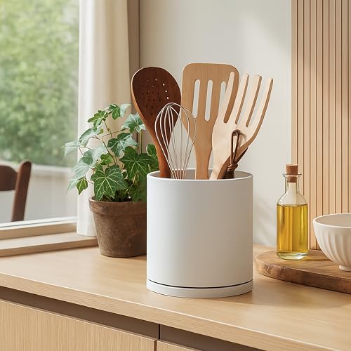 D'vine Dev 360° Rotating Utensil Holder – 7.2" Kitchen Utensil Crock for Countertop, Modern Cooking Tool Organizer for Kitchen Storage & Décor, Oatmeal, 72-X-D-2 - Image 3