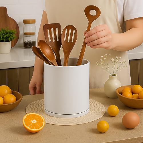 D'vine Dev 360° Rotating Utensil Holder – 7.2" Kitchen Utensil Crock for Countertop, Modern Cooking Tool Organizer for Kitchen Storage & Décor, Oatmeal, 72-X-D-2 - Image 5