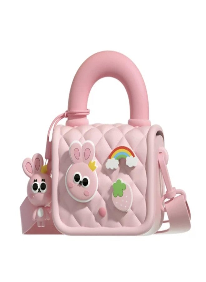 JBM ENTERPRISE Pink Silicone Cartoon Handbag for Girls - Cute Toddler Shoulder Bag with Rainbow & Strawberry Charms | Soft Crossbody Purse for Kids - Image 1