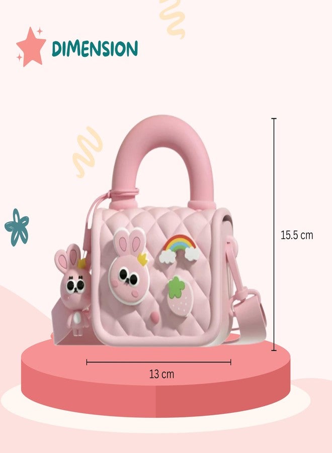 JBM ENTERPRISE Pink Silicone Cartoon Handbag for Girls - Cute Toddler Shoulder Bag with Rainbow & Strawberry Charms | Soft Crossbody Purse for Kids - Image 3