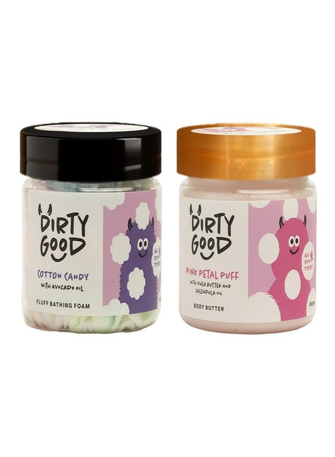 Dirty Good Kids Bath Wash & Body Butter Combo (3+ Years) – Gentle & pH Balanced | Sulphate, Paraben & Phthalates Free | Cotton Candy Bath Wash (150g) & Pink Petal Rose Body Butter (120g) - Image 1