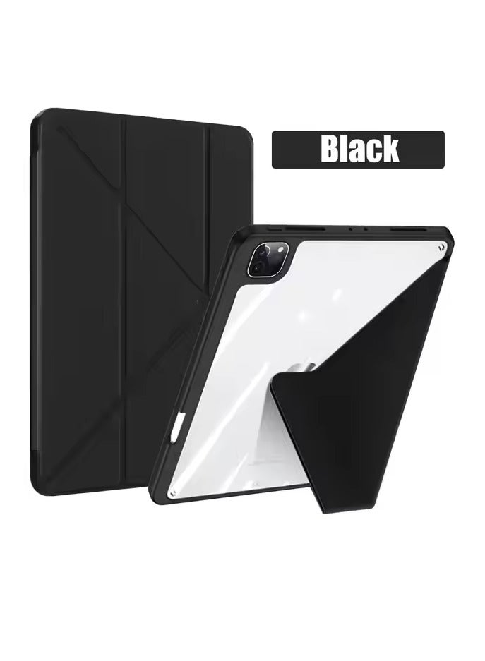 حافظة اي باد اير 13انش 2024 حامل فوليو سمارت سليم غطاء النوم / الاستيقاظ التلقائي ، مع فتحة قلم رصاص ، غلاف خلفي شفاف