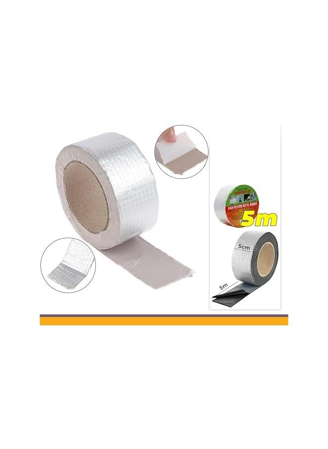 PROMASS - promass Waterproof Tape for Pipe & Roof Leakage Repair – 5cm x 5m Aluminium Foil Butyl Rubber Tape | Strong Adhesive Sealing Tape for Water Leakage, Cracks, Gaps & HVAC Ducts – Weatherproof & Du - Image 1